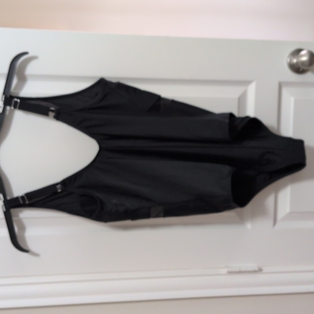 Low Cut Black One Piece Bathing Suit With Mesh - Picture 8 of 8